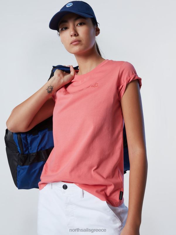 γρ North Sails γυναίκες μπλουζάκι με κέντημα τριαντάφυλλο τσαγιού NZP8558 είδη ένδυσης