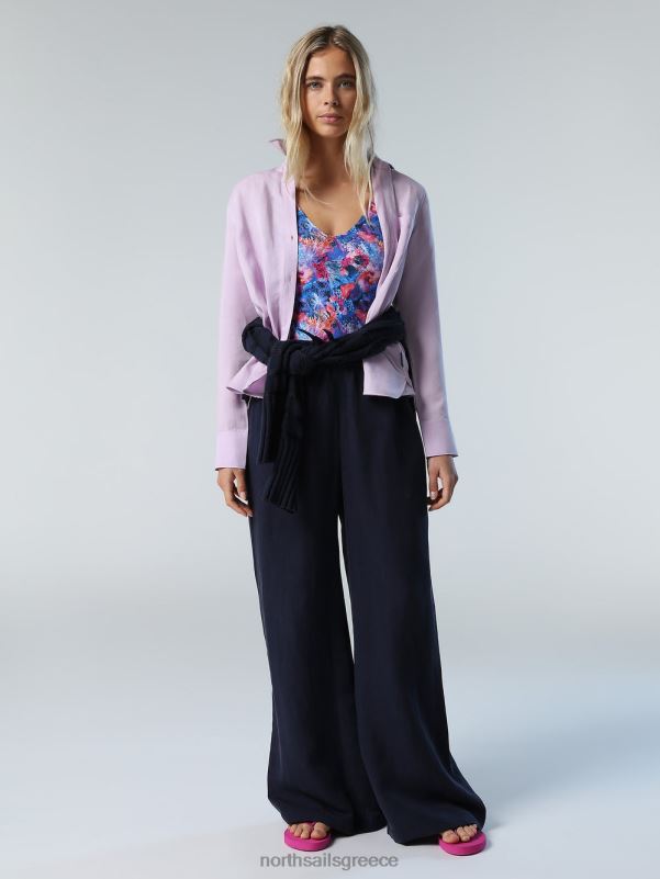 γρ North Sails γυναίκες λινό και τενσελ μπλούζα λιλά άνθιση NZP8580 είδη ένδυσης