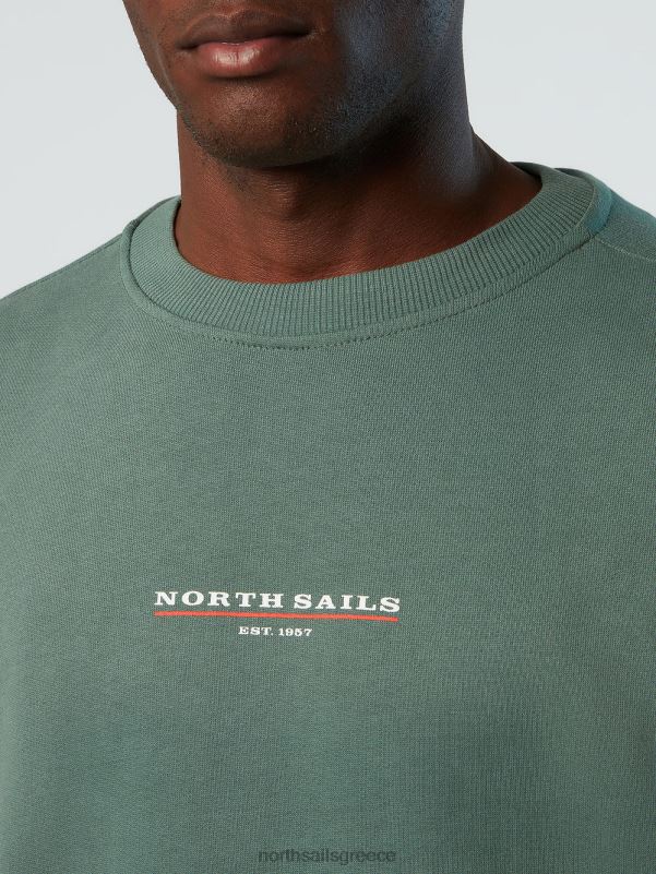 γρ North Sails άνδρες φούτερ με στάμπα στο στήθος στρατιωτικό πράσινο NZP8293 είδη ένδυσης