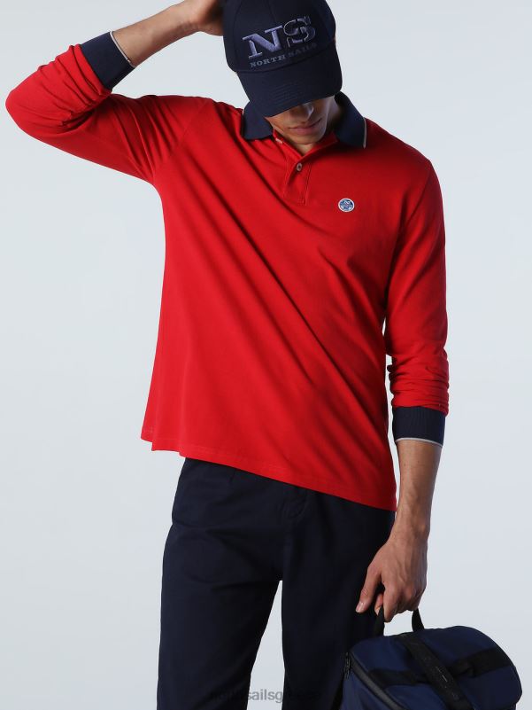 γρ North Sails άνδρες μακρυμάνικο μπλουζάκι πόλο το κόκκινο NZP81003 είδη ένδυσης