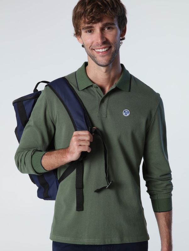 γρ North Sails άνδρες μακρυμάνικο μπλουζάκι πόλο μπρούτζινο πράσινο NZP81004 είδη ένδυσης