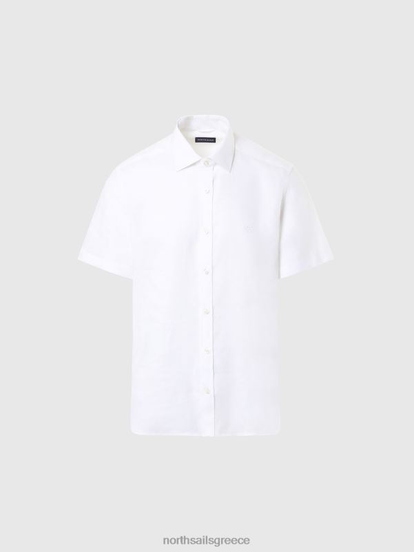 γρ North Sails άνδρες κοντομάνικο λινό πουκάμισο άσπρο NZP8213 είδη ένδυσης
