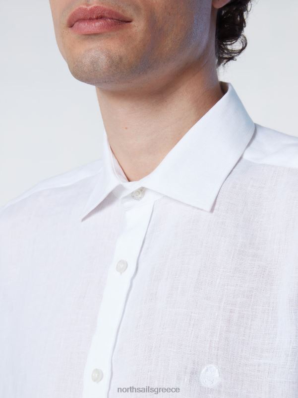 γρ North Sails άνδρες κοντομάνικο λινό πουκάμισο άσπρο NZP8213 είδη ένδυσης