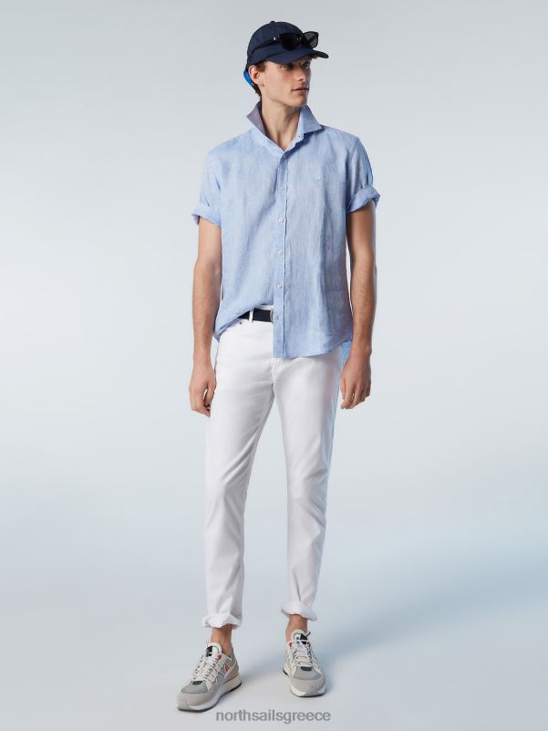 γρ North Sails άνδρες κοντομάνικο λινό πουκάμισο γαλάζιο NZP8215 είδη ένδυσης