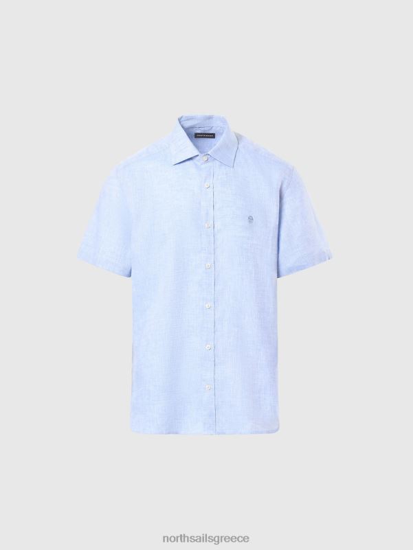 γρ North Sails άνδρες κοντομάνικο λινό πουκάμισο γαλάζιο NZP8215 είδη ένδυσης