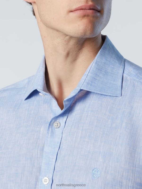 γρ North Sails άνδρες κοντομάνικο λινό πουκάμισο γαλάζιο NZP8215 είδη ένδυσης