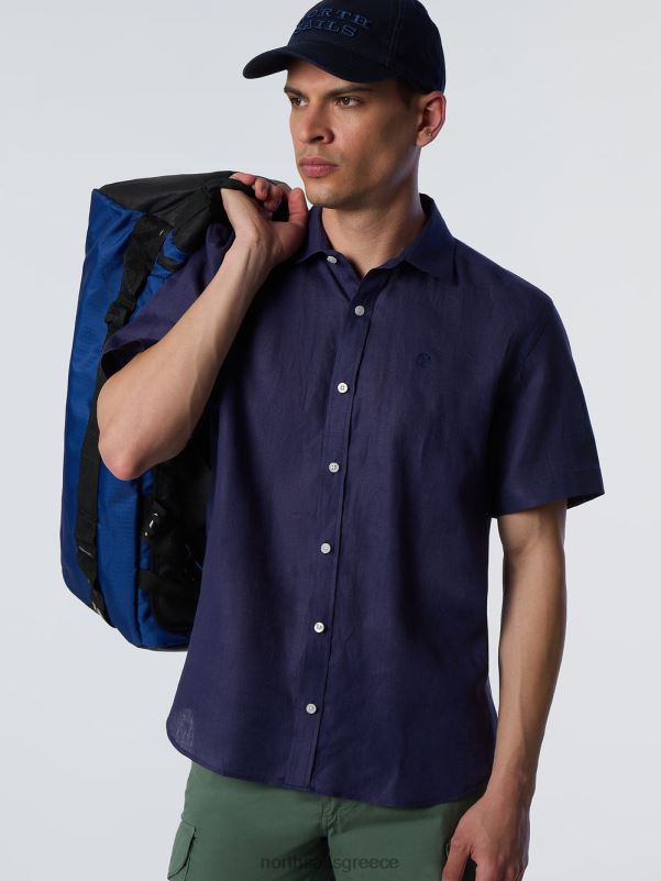 γρ North Sails άνδρες κοντομάνικο λινό πουκάμισο ναυτικό μπλε NZP8217 είδη ένδυσης