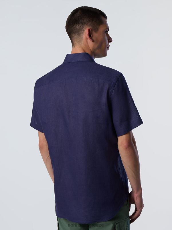 γρ North Sails άνδρες κοντομάνικο λινό πουκάμισο ναυτικό μπλε NZP8217 είδη ένδυσης