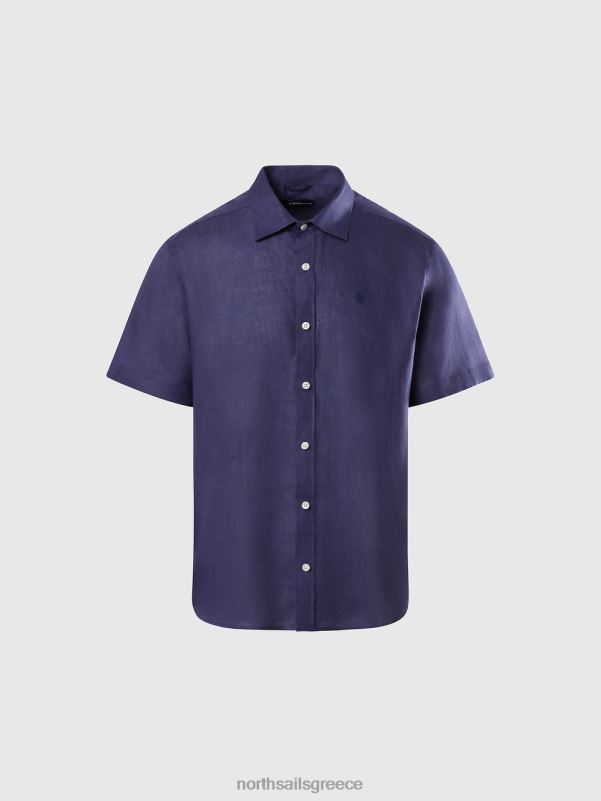γρ North Sails άνδρες κοντομάνικο λινό πουκάμισο ναυτικό μπλε NZP8217 είδη ένδυσης