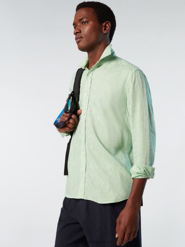 γρ North Sails άνδρες λινό πουκάμισο πράσινο κήπο NZP8222 είδη ένδυσης