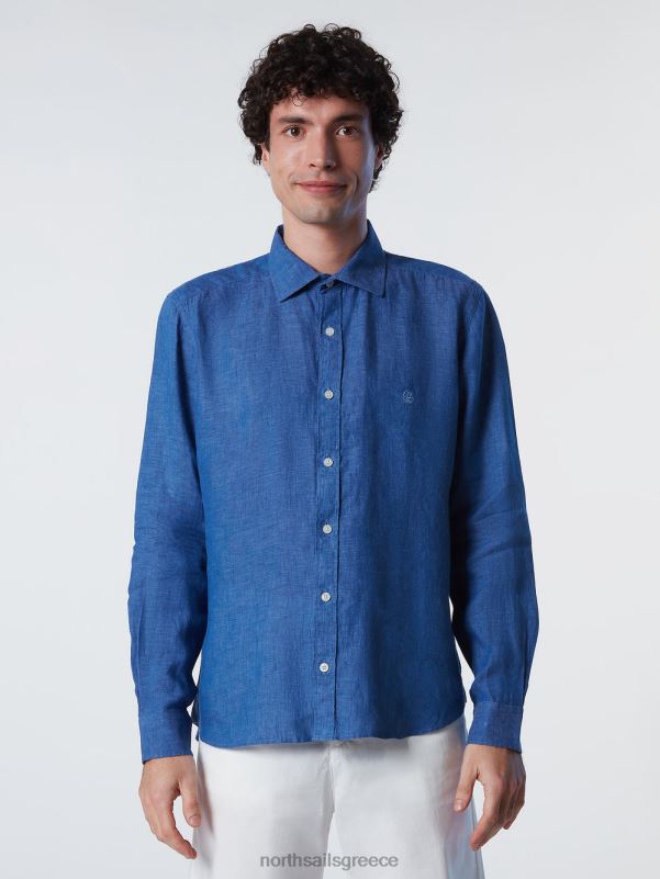 γρ North Sails άνδρες λινό πουκάμισο σκούρο τζιν NZP8224 είδη ένδυσης