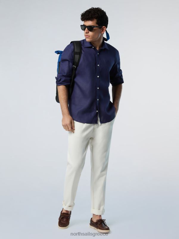 γρ North Sails άνδρες λινό πουκάμισο ναυτικό μπλε NZP8226 είδη ένδυσης