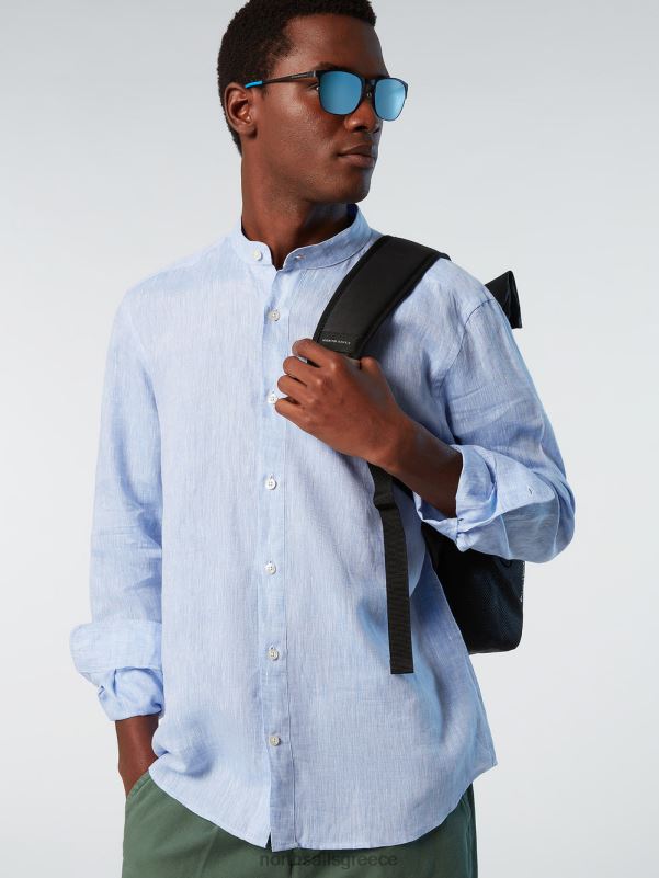 γρ North Sails άνδρες πουκάμισο με γιακά μανταρίνι γαλάζιο NZP8235 είδη ένδυσης