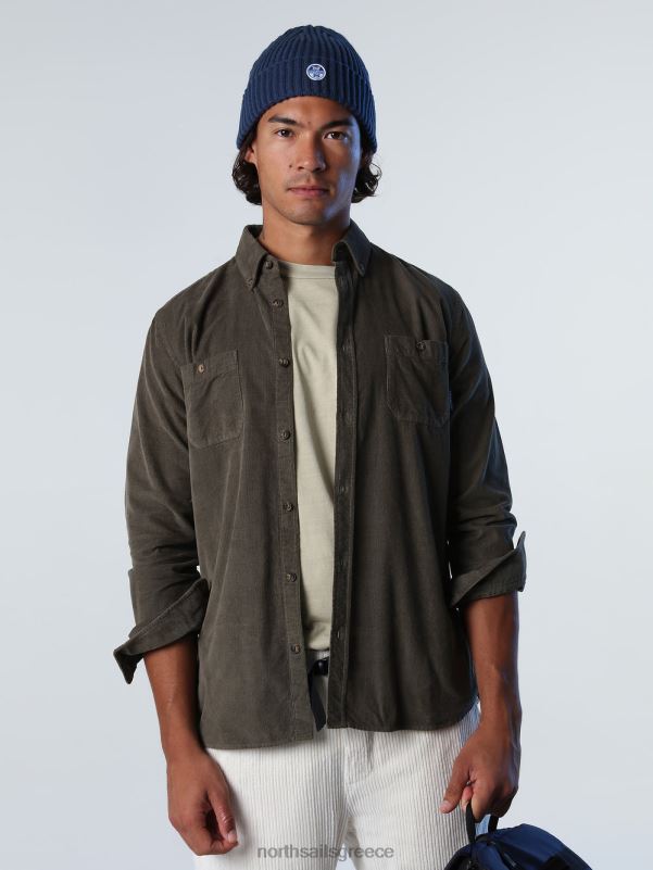 γρ North Sails άνδρες κοτλέ πουκάμισο πράσινο κισσό NZP8968 είδη ένδυσης