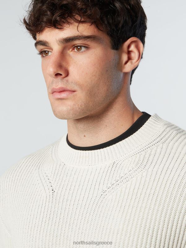 γρ North Sails άνδρες ραβδωτός λαιμός πληρώματος marshmallow NZP8247 είδη ένδυσης