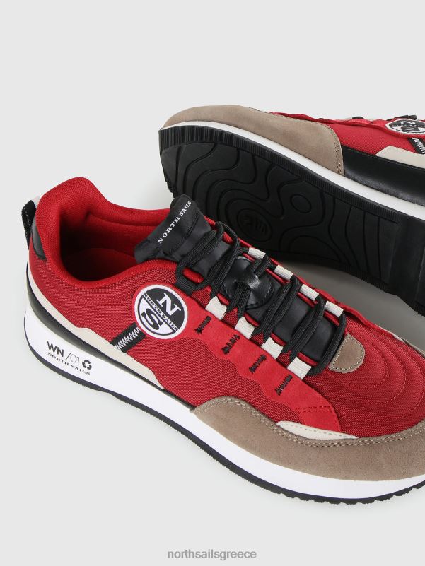 γρ North Sails άνδρες κοτσάρισμα καθαρά αθλητικά παπούτσια ΚΟΚΚΙΝΟ ΚΑΦΕ NZP8710 είδη υπόδησης
